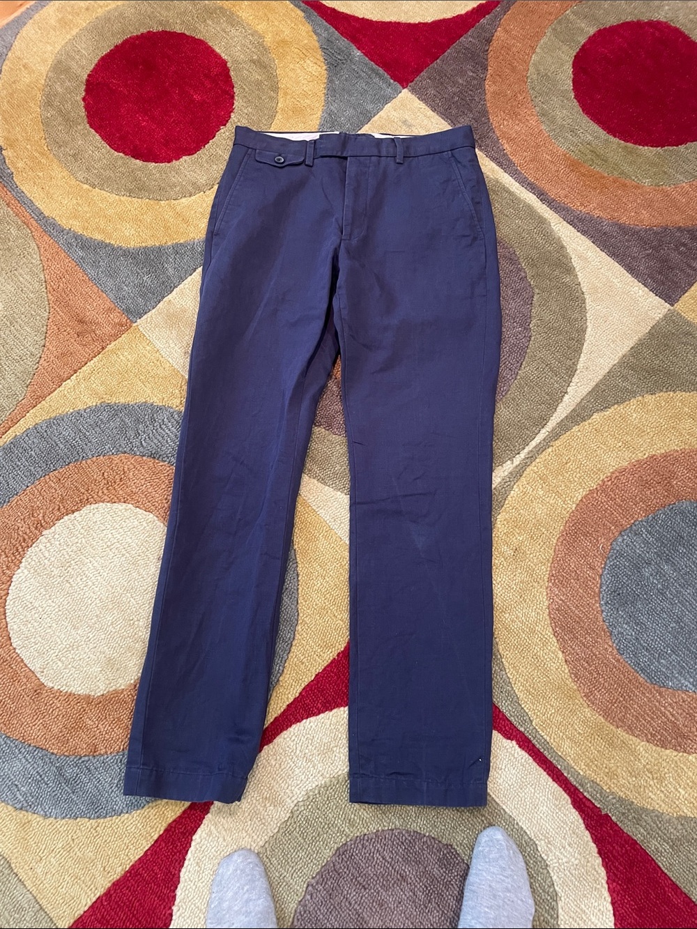 Men’s T.M.Lewin Navy Chinos Pants w/ Side Adjuster, Cotton/Linen Sz 30R